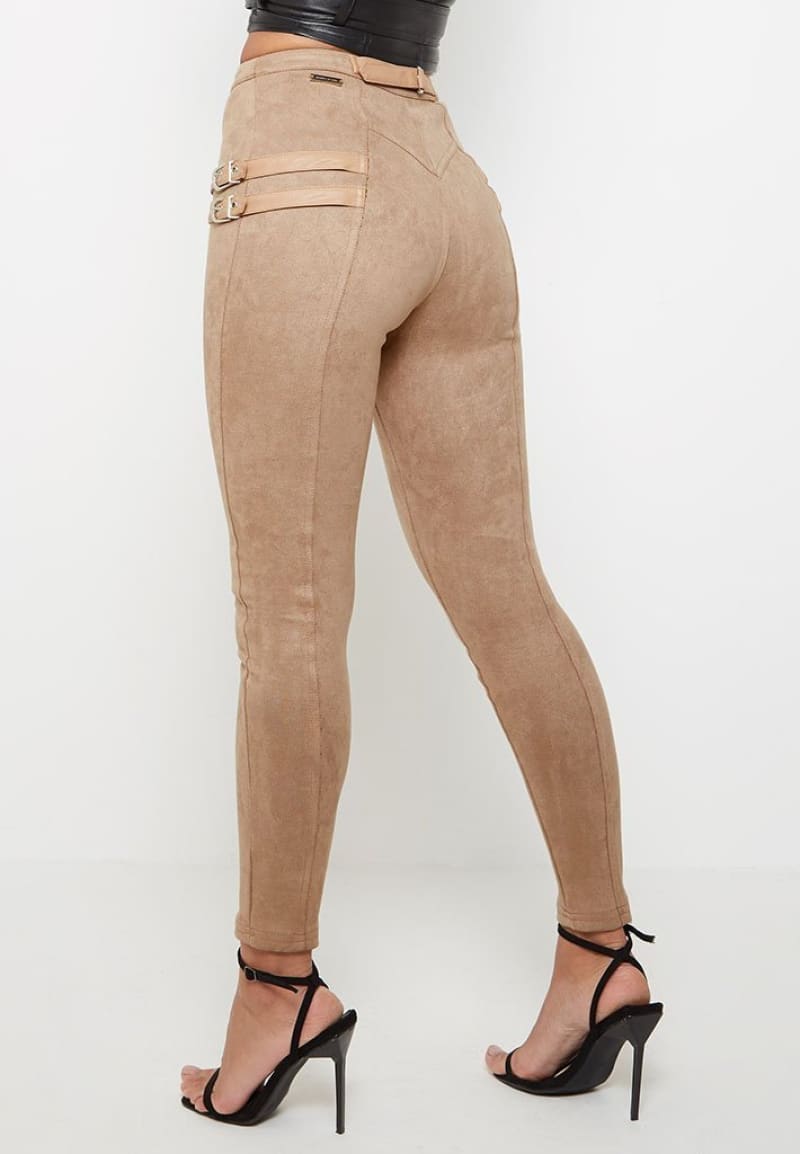 Suede Womens Pant | Buckle High Waist Trouser 2 Colors