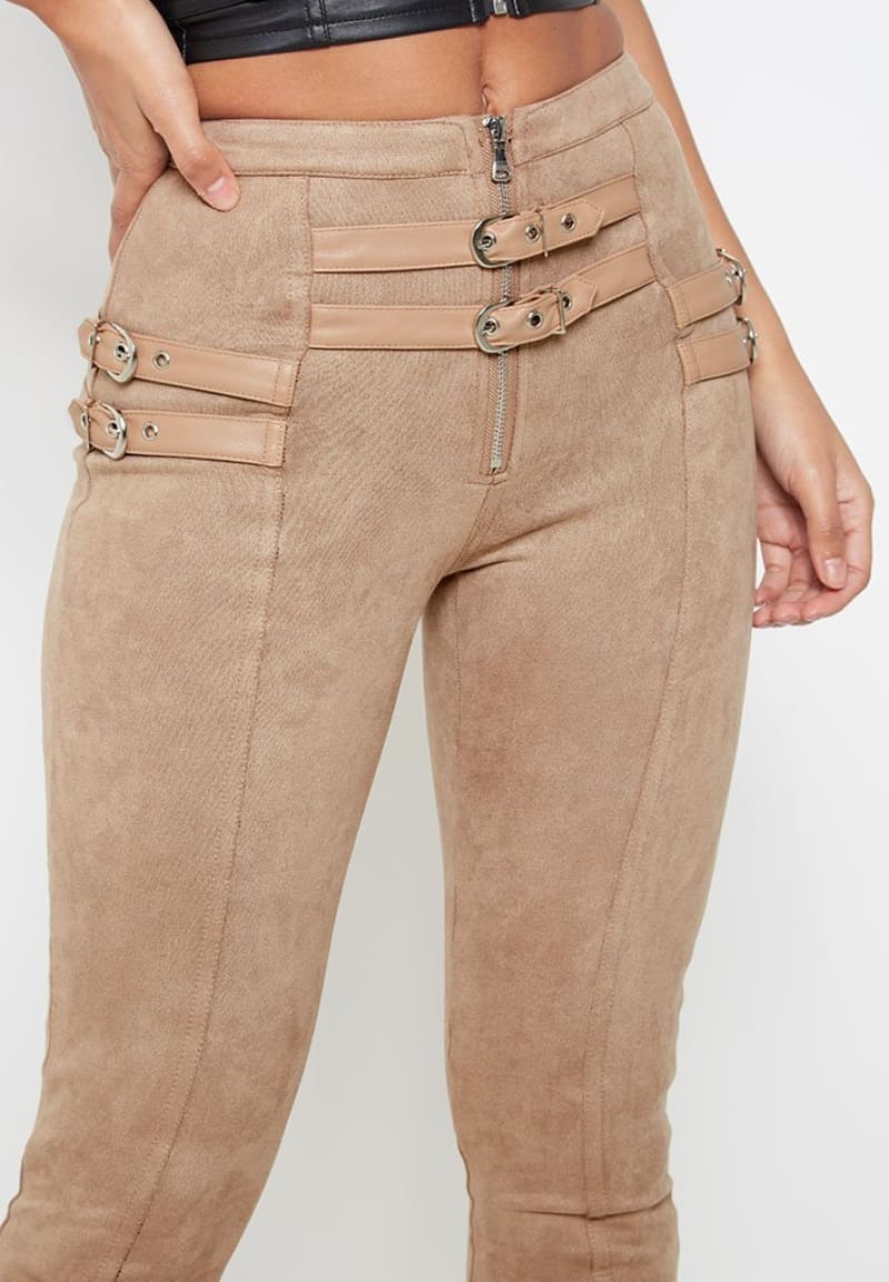 Suede Womens Pant | Buckle High Waist Trouser 2 Colors