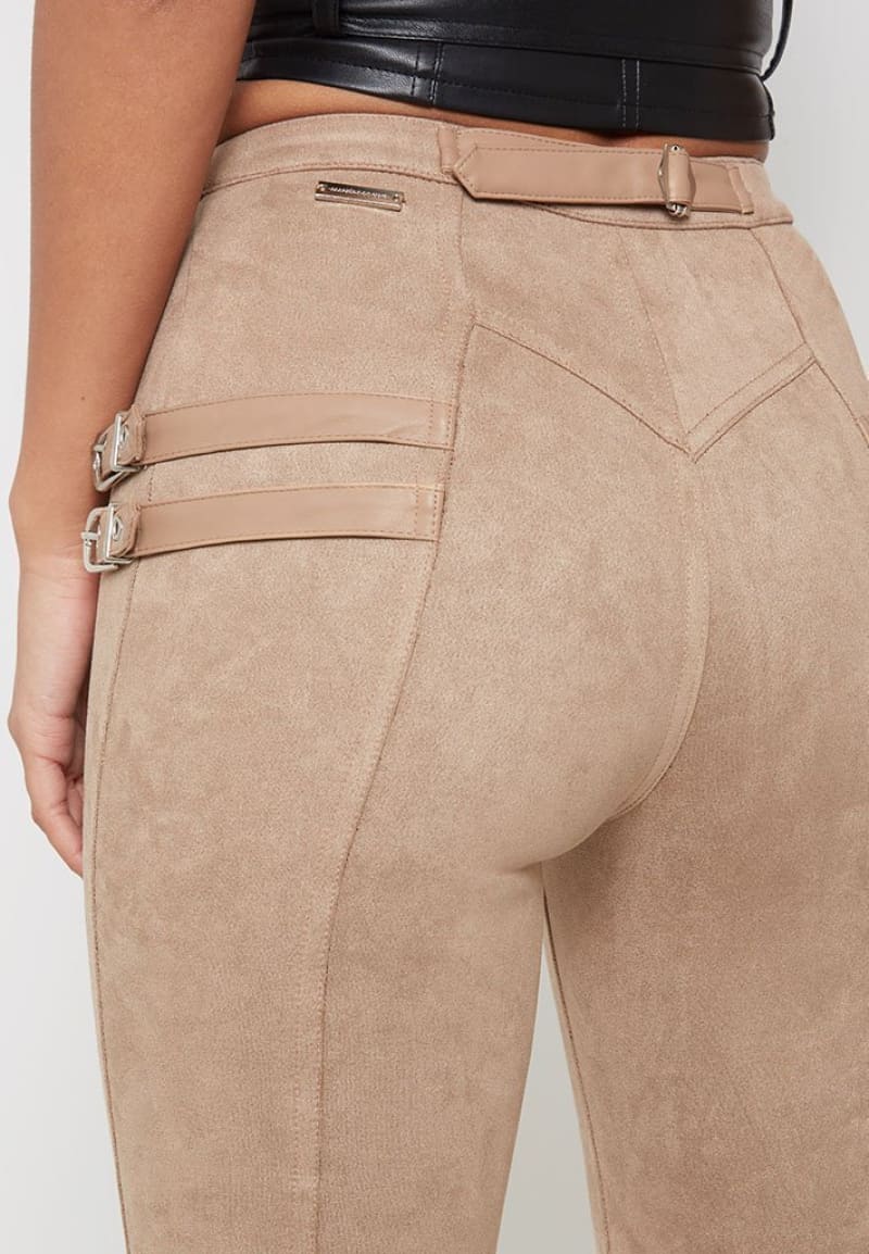 Suede Womens Pant | Buckle High Waist Trouser 2 Colors