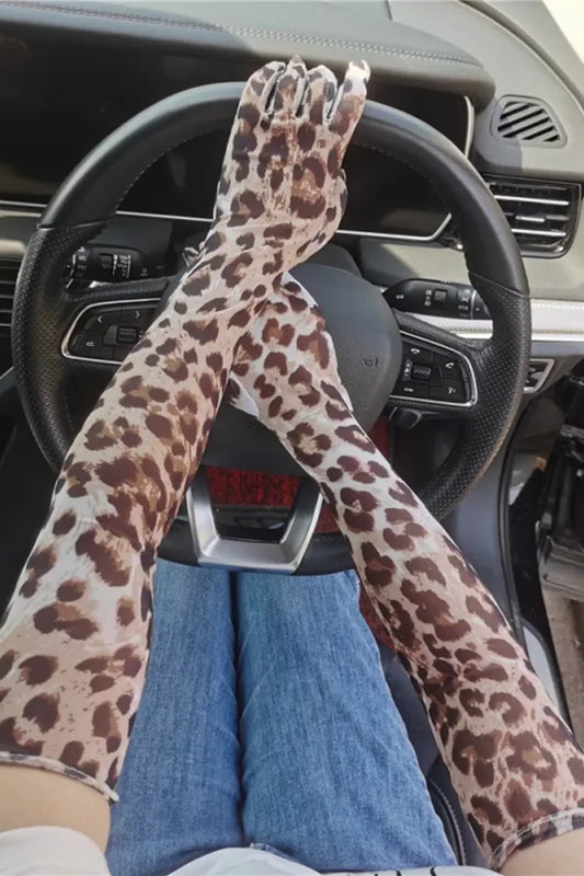 Leopard Print Mesh Long Gloves