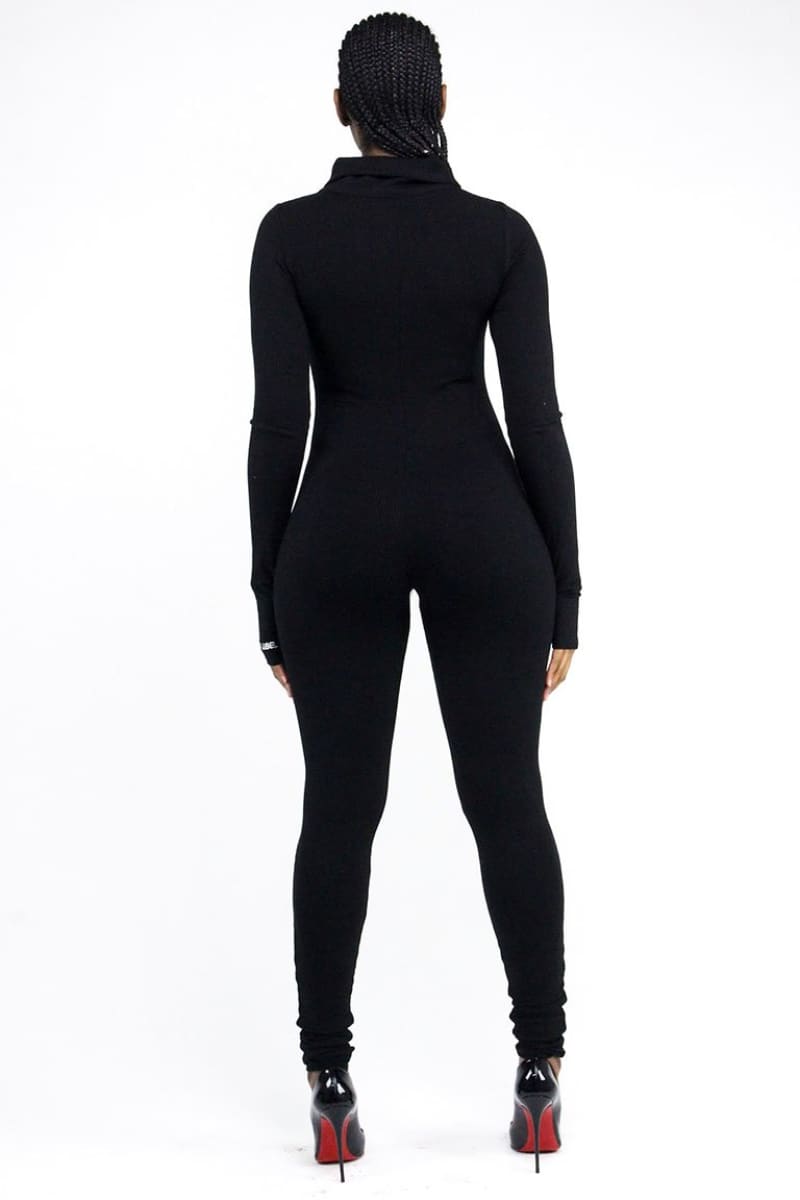 Turtle Neck Long-Sleeves Jumpsuit-Black Jumpsuit