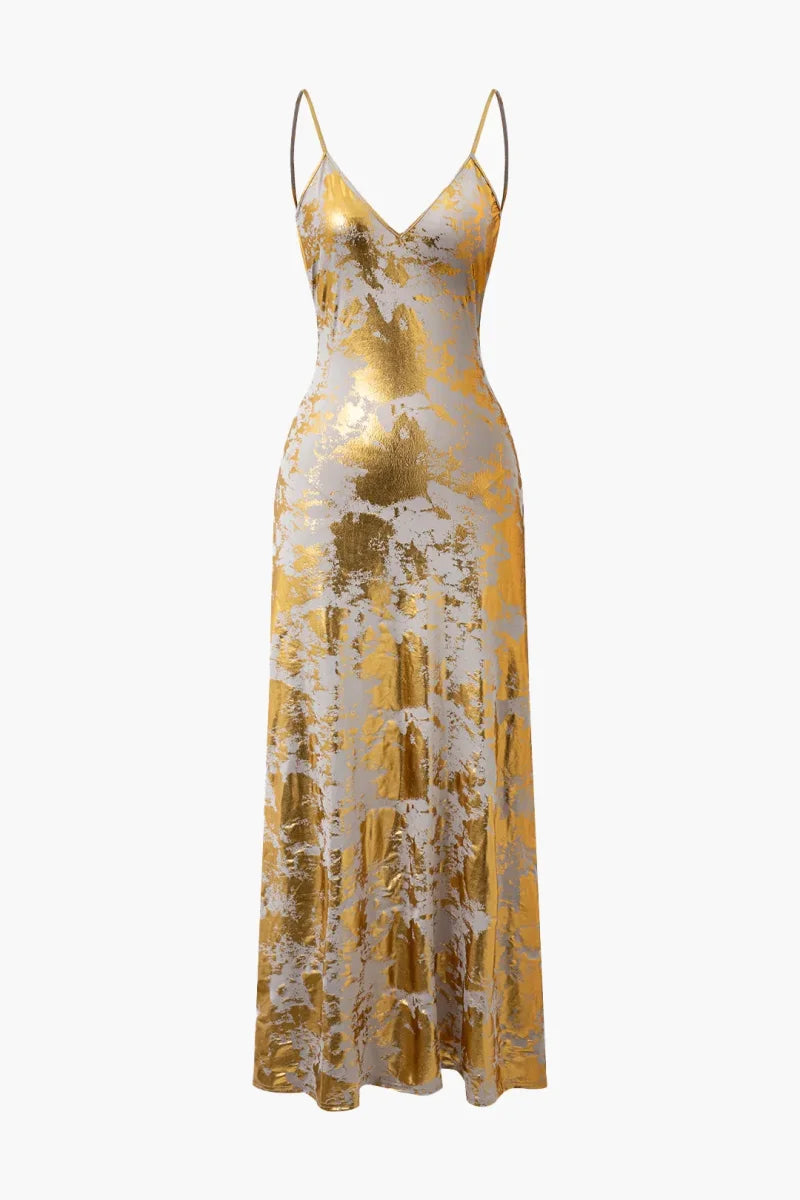 Metallic Gold Slip Maxi Dress
