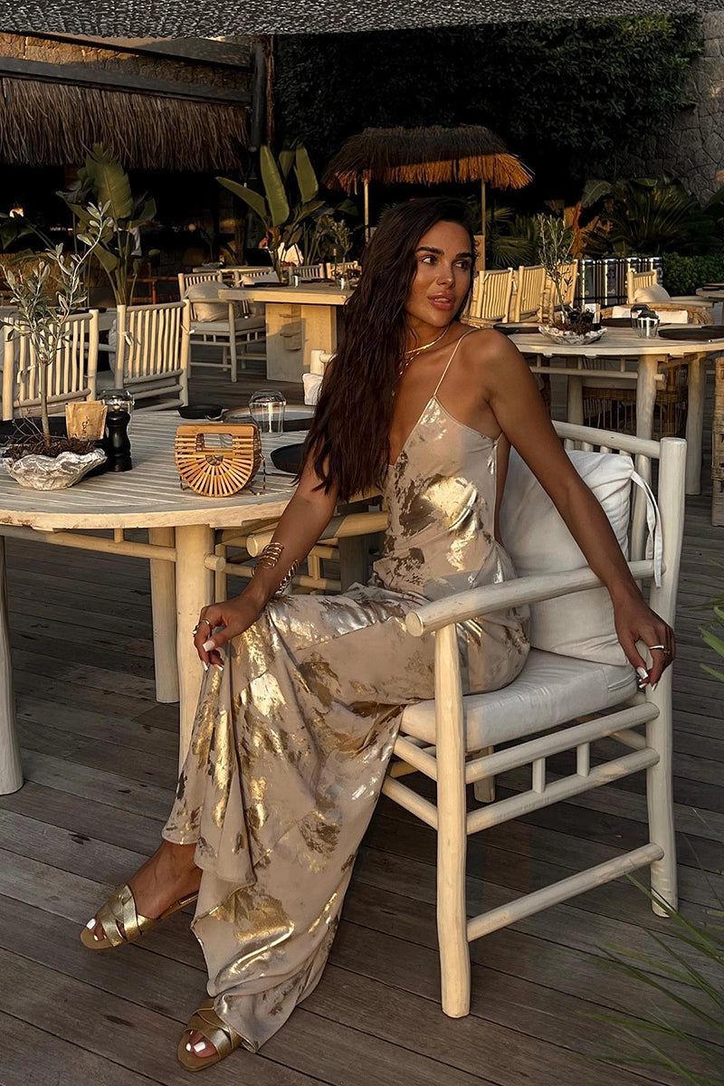 Metallic Gold Slip Maxi Dress IRHAZ Metallic Gold Slip Maxi Dress IRHAZ