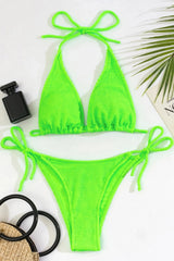 Neon Green Smocked Textured Bikini