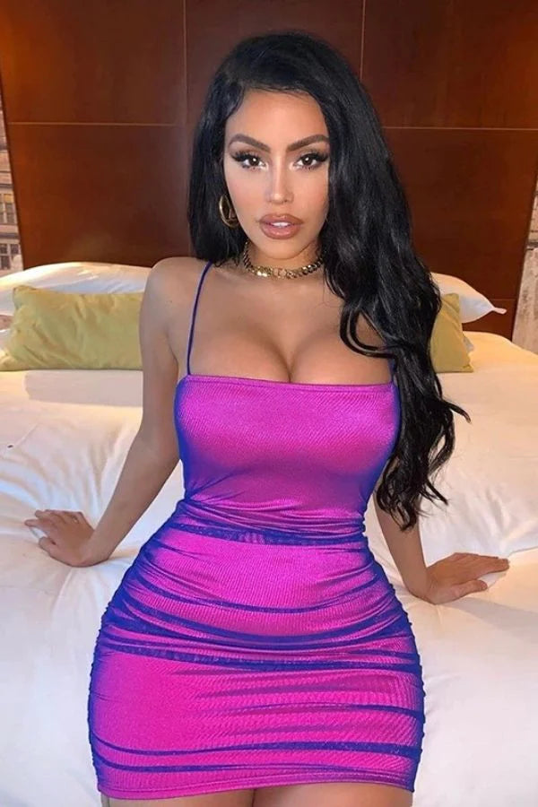 Neon Purple Mesh Overlay Reflective Mini Dress – IRHAZ Neon Purple Mesh Overlay Reflective Mini Dress – IRHAZ