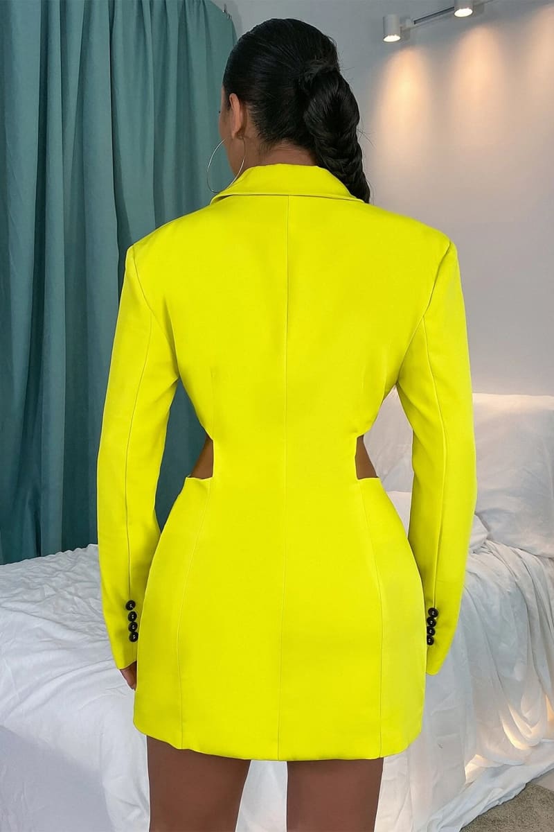 Neon Yellow Cut Out Suit Dress – IRHAZ Neon Yellow Cut Out Suit Dress – IRHAZ