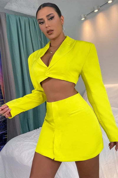 neon yellow dress Neon Yellow Cut Out Suit Dress – IRHAZ