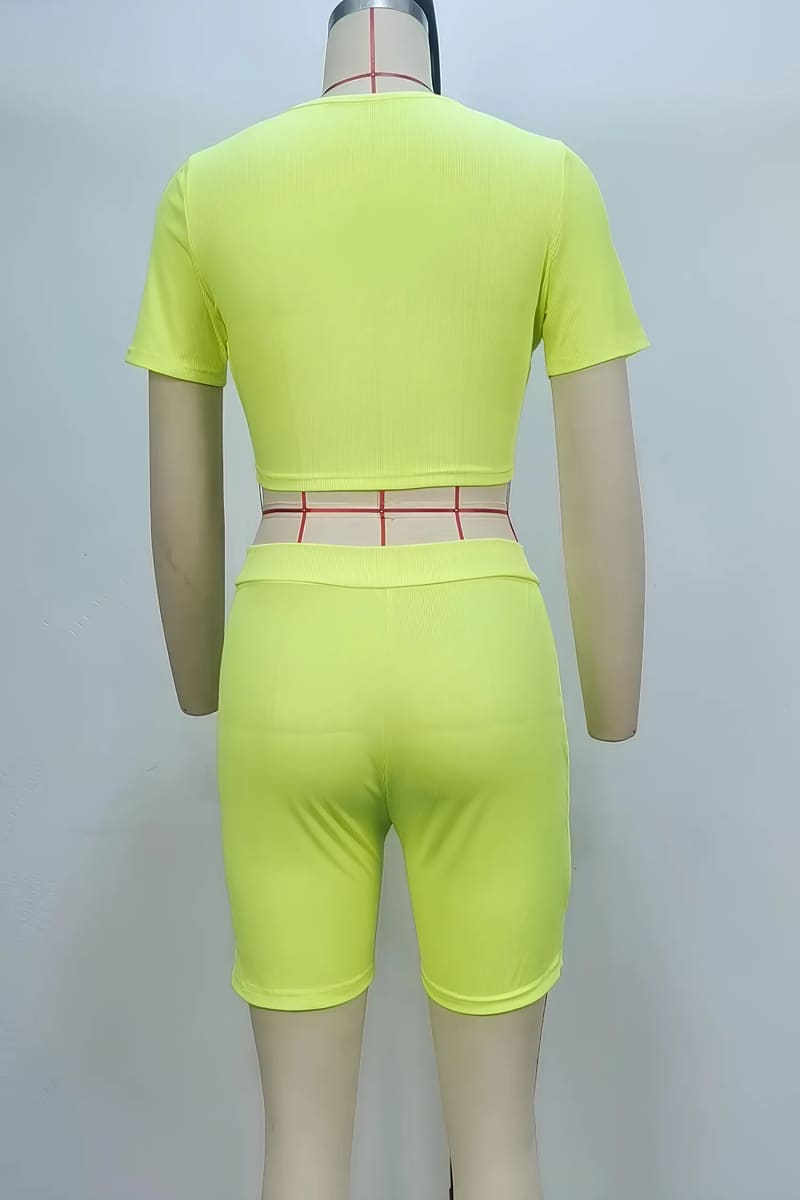 Neon Yellow Ribbed Shorts Set
