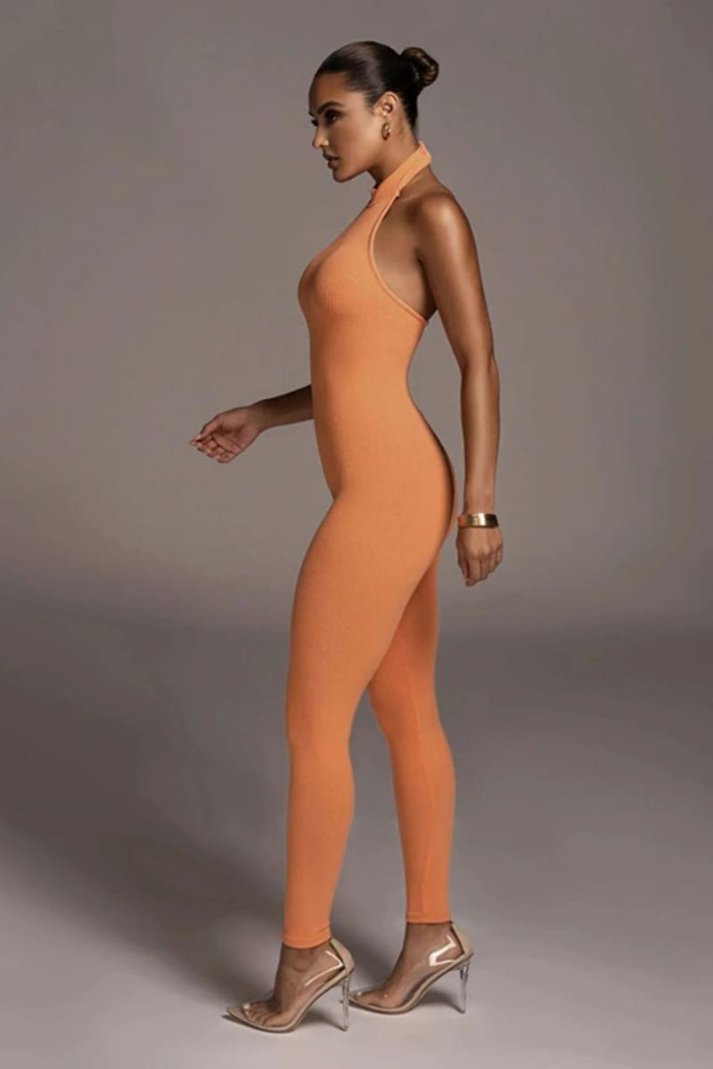 Orange Backless Halter Jumpsuit Jumpsuit