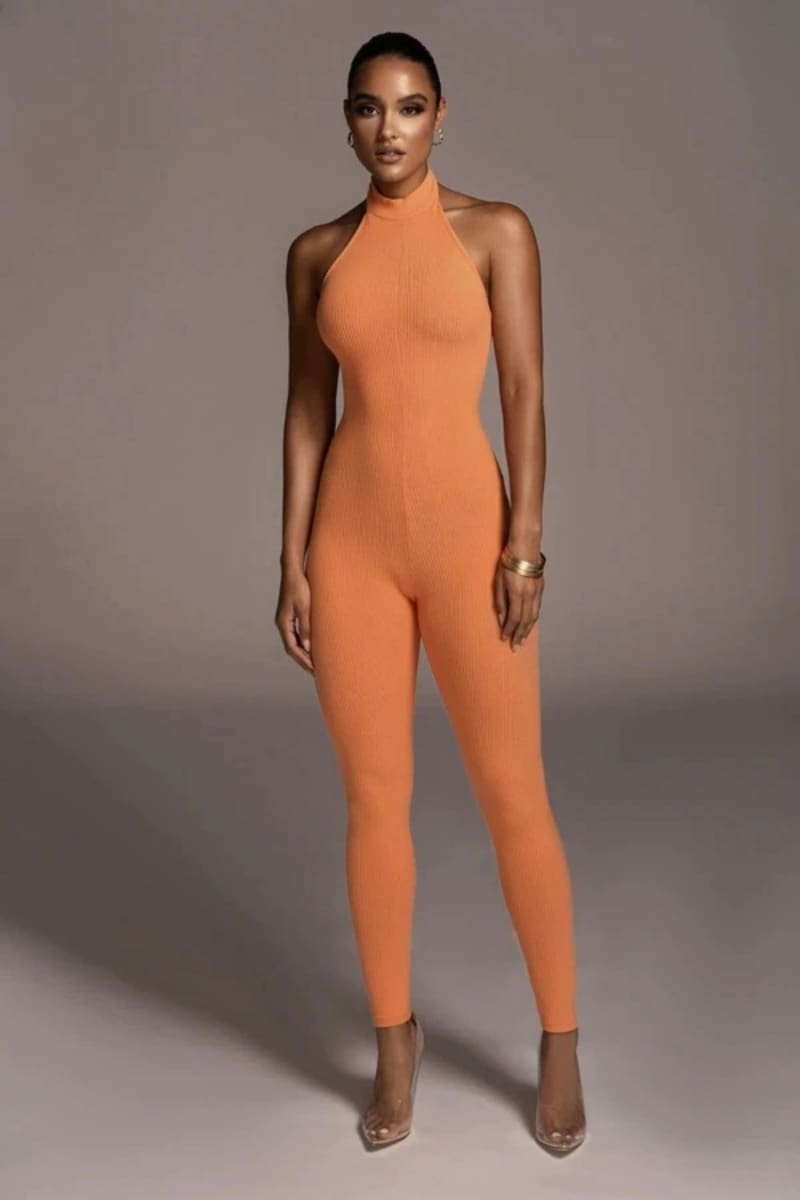 Orange Backless Halter Jumpsuit Jumpsuit