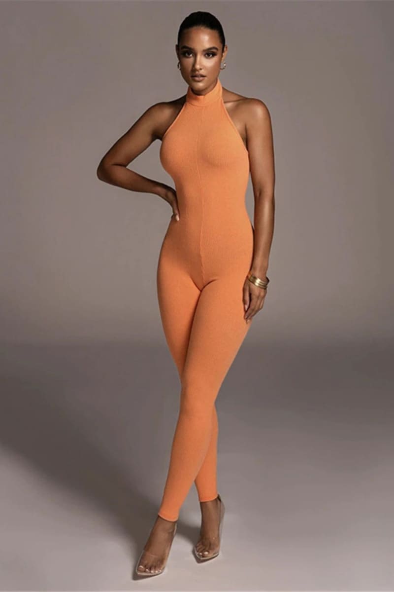 Orange Backless Halter Jumpsuit Jumpsuit