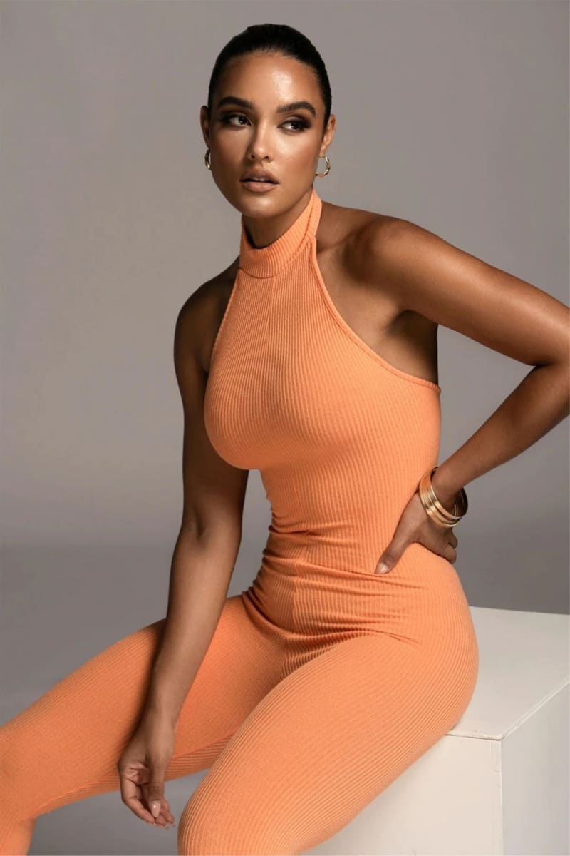 Orange Backless Halter Jumpsuit Jumpsuit