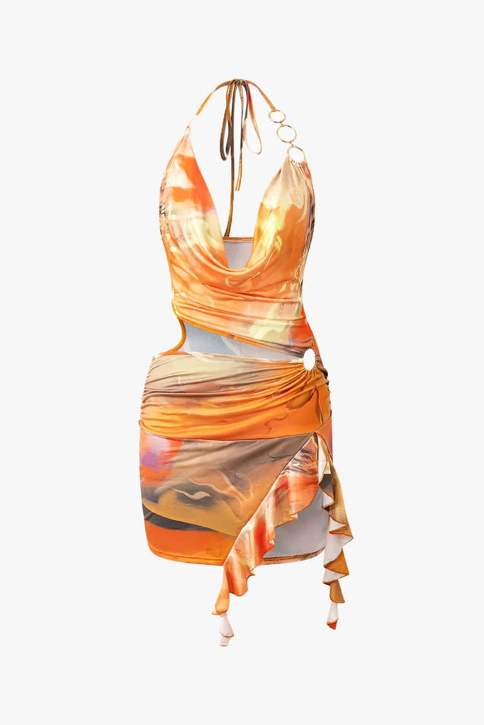Orange Cowlneck Short Dress IRHAZ Orange Cowlneck Short Dress IRHAZ