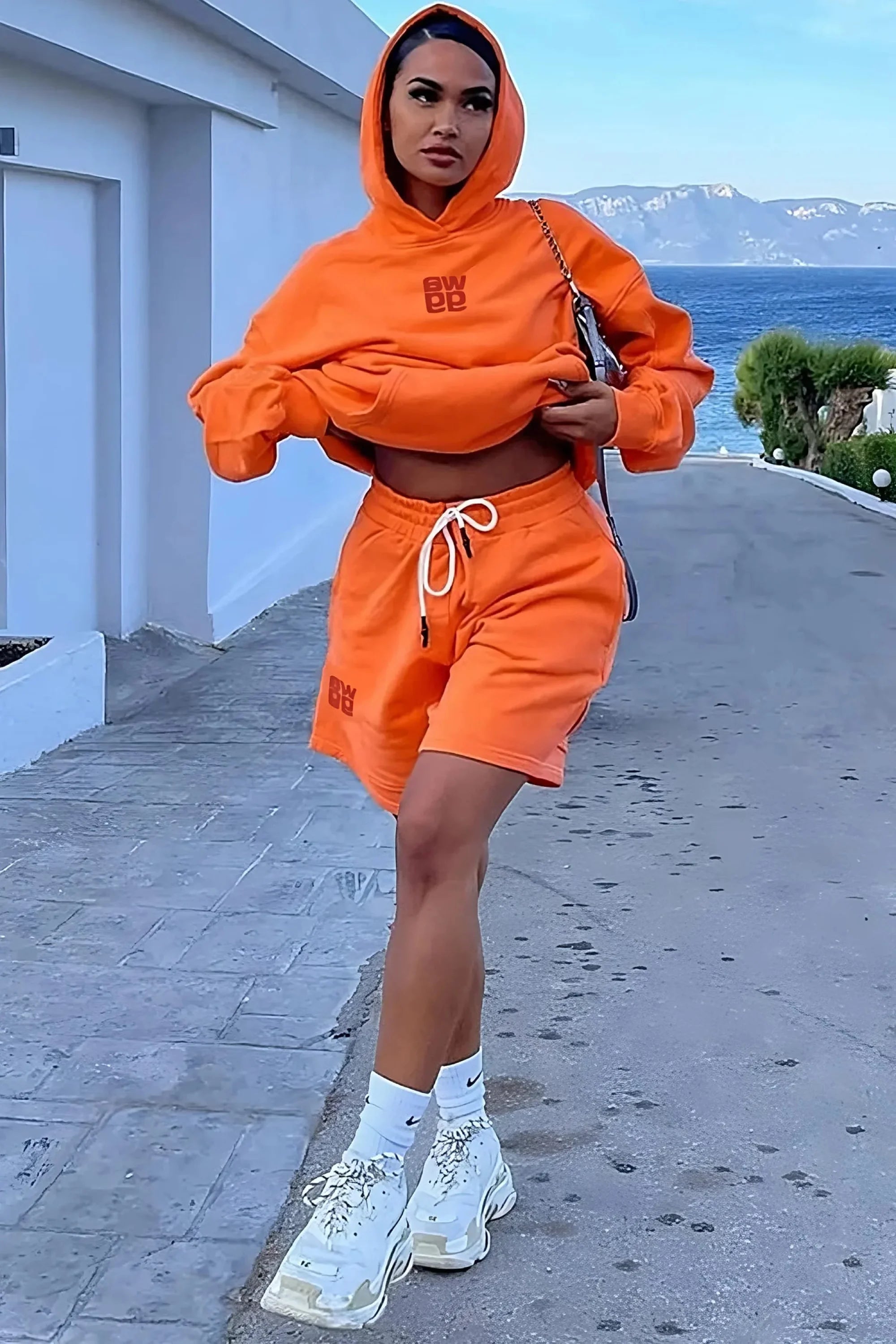 Orange Hoodie & Shorts Set / S