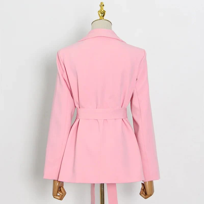 Pink High Waisted Ankle Tie Pants & Blazer Set Outfit Sets