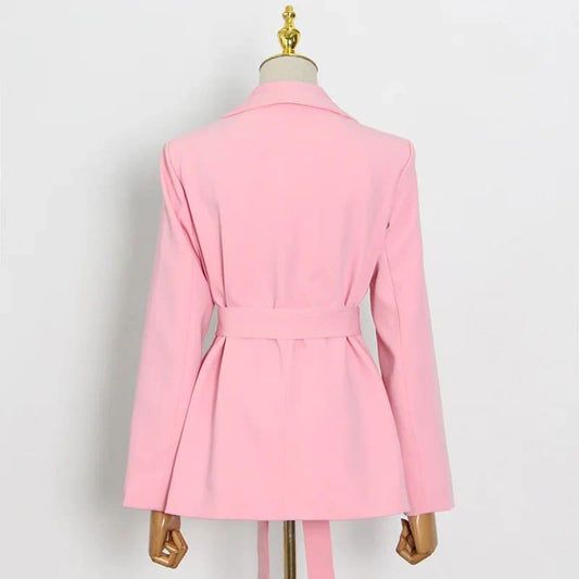Pink High Waisted Ankle Tie Pants & Blazer Set Outfit Sets