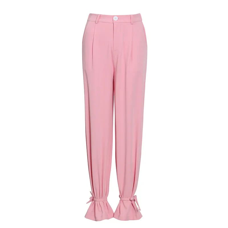 Pink High Waisted Ankle Tie Pants & Blazer Set Outfit Sets