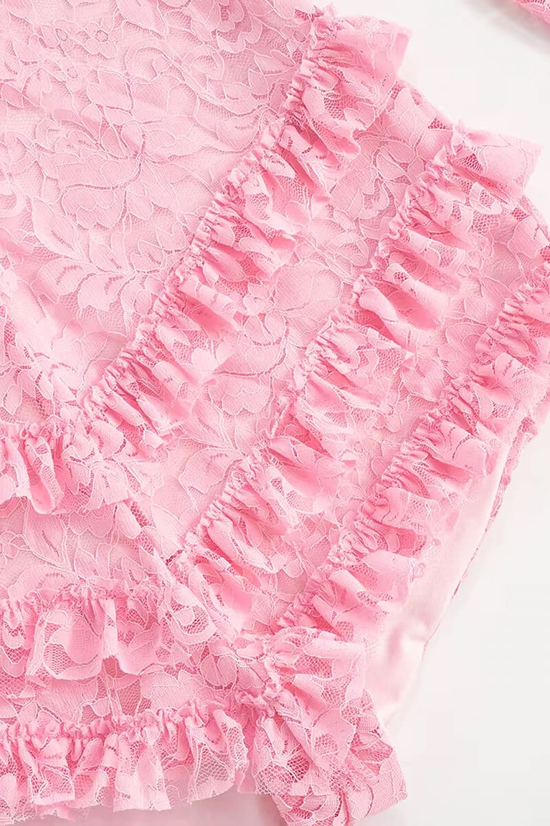 Lace Ruffled Romper Pink Long Sleeve Lace Ruffle Romper – IRHAZ