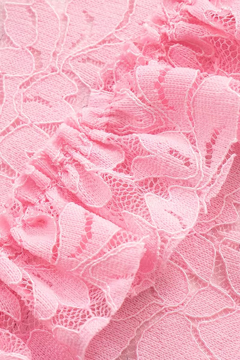 Lace Ruffled Romper Pink Long Sleeve Lace Ruffle Romper – IRHAZ