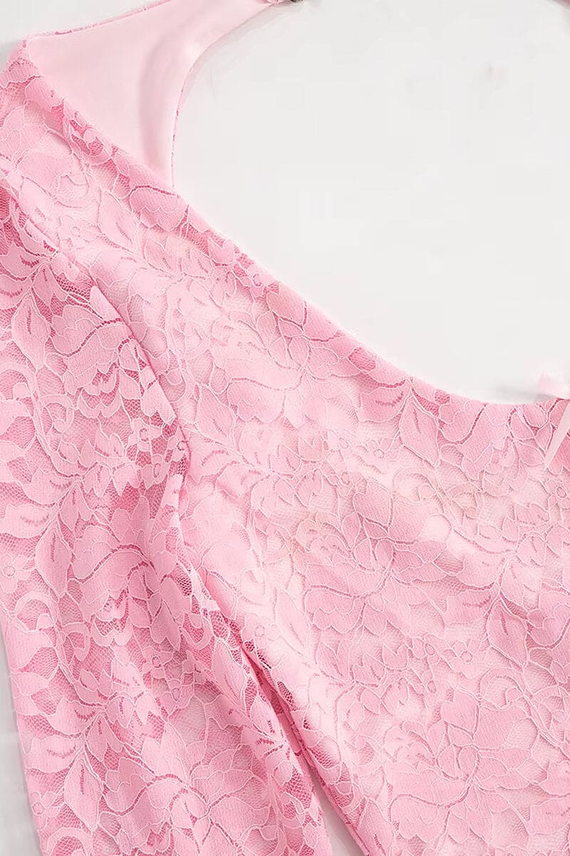 Pink Ruffle Lace Pink Long Sleeve Lace Ruffle Romper – IRHAZ