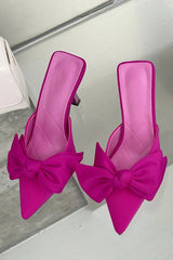 Pink Pointed Toe Knot Kitten Heels Mule Shoes