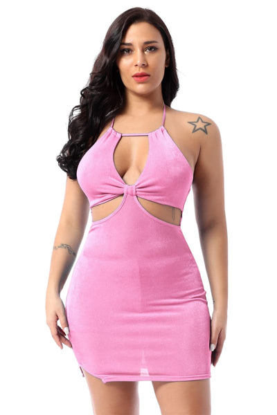 Pink Velvet Halter Cut Out Short Dress – IRHAZ