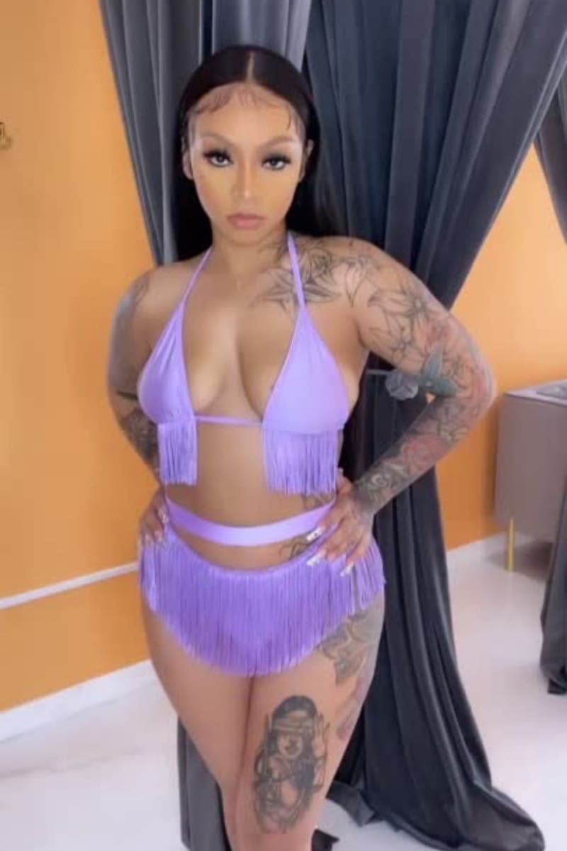 Purple Cut Out Fringe Bikini Bikini