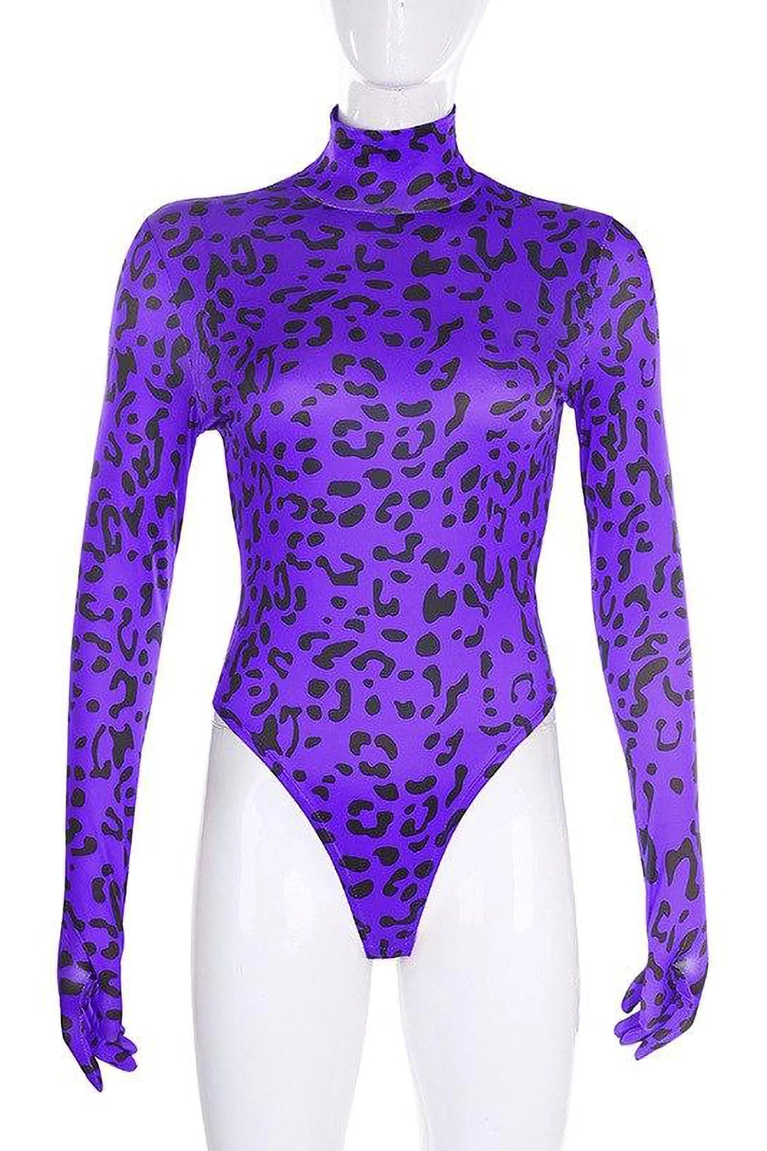 Purple Leopard Print Bodysuit With Gloves