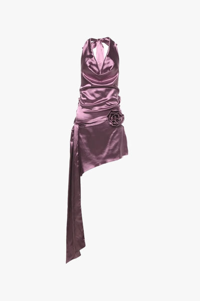 Purple Satin Draped Mini Dress – IRHAZ Purple Satin Draped Mini Dress – IRHAZ