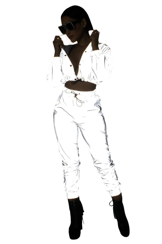 Reflective Pant | 2 Piece Jogger Set Metallic Silver Tracksuit
