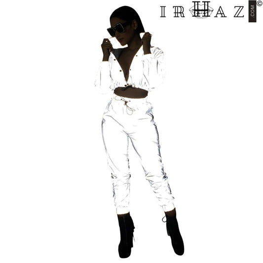 Shiny Reflective Womens Two Piece Tracksuit Co-Ord Set Pant Set