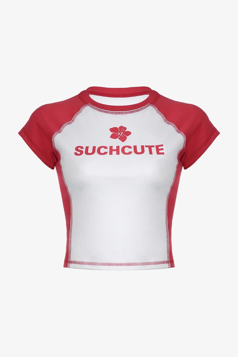 Short Sleeve Raglan Graphic Crop Top
