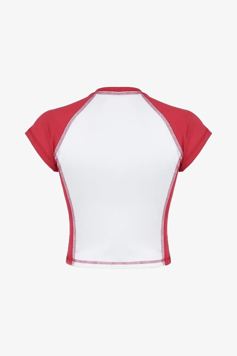 Short Sleeve Raglan Graphic Crop Top