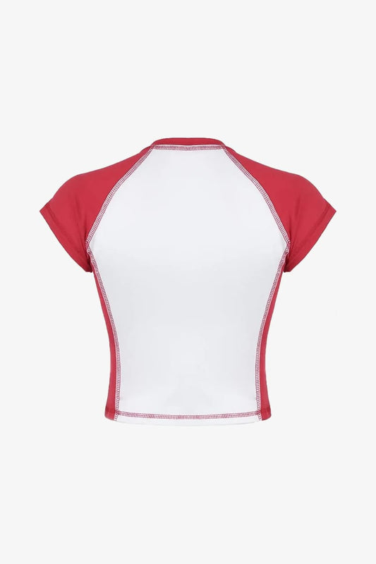 Short Sleeve Raglan Graphic Crop Top