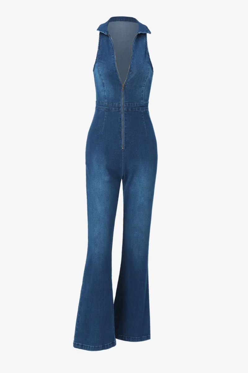 Sleeveless Flare Denim Jumpsuit
