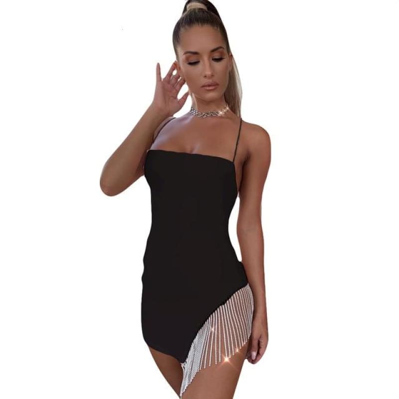 Irhaz Sexy Tassel White Dress Women Spaghetti Strap Mini Dresses Party Female Bodycon Club Black