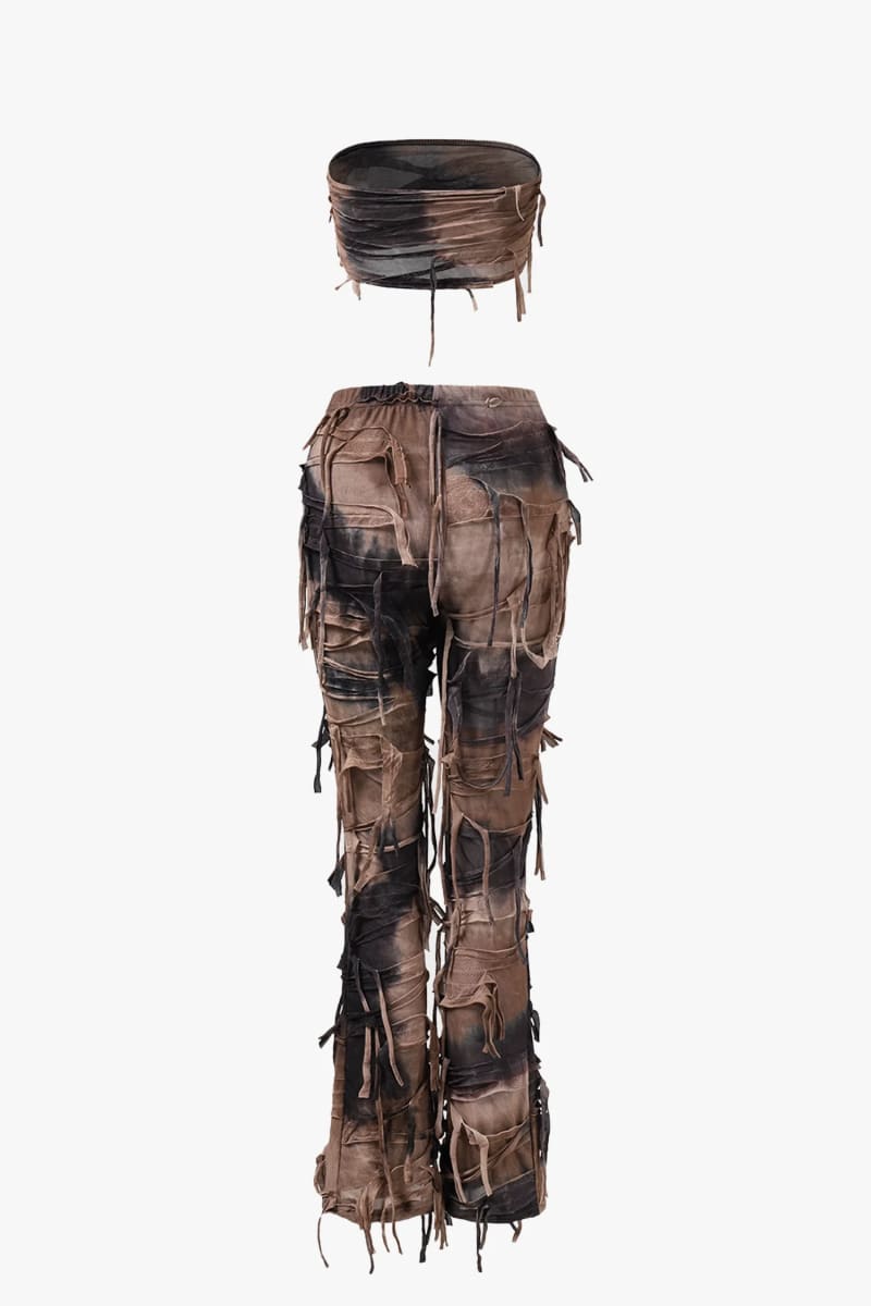 Tie Dye Distressed Two-Piece Pants Set Outfit Sets