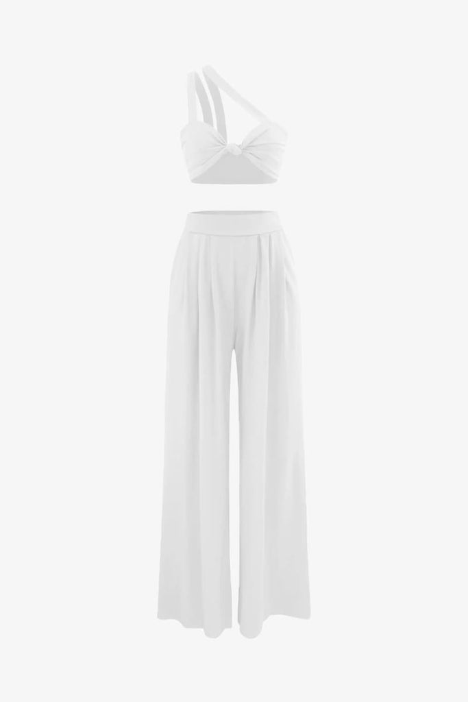 White Crop Top And High Waisted Palazzo Pants Set – IRHAZ
