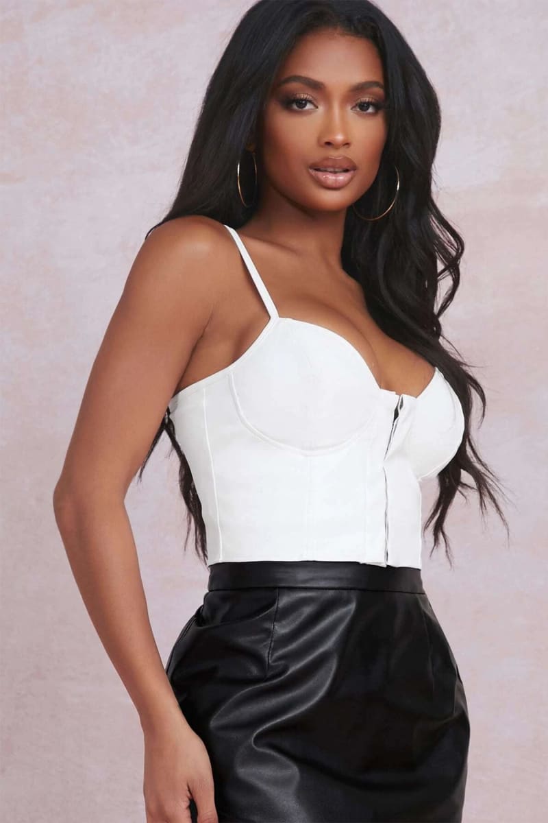 White Faux Leather Busk Bustier Top Shirts & Tops