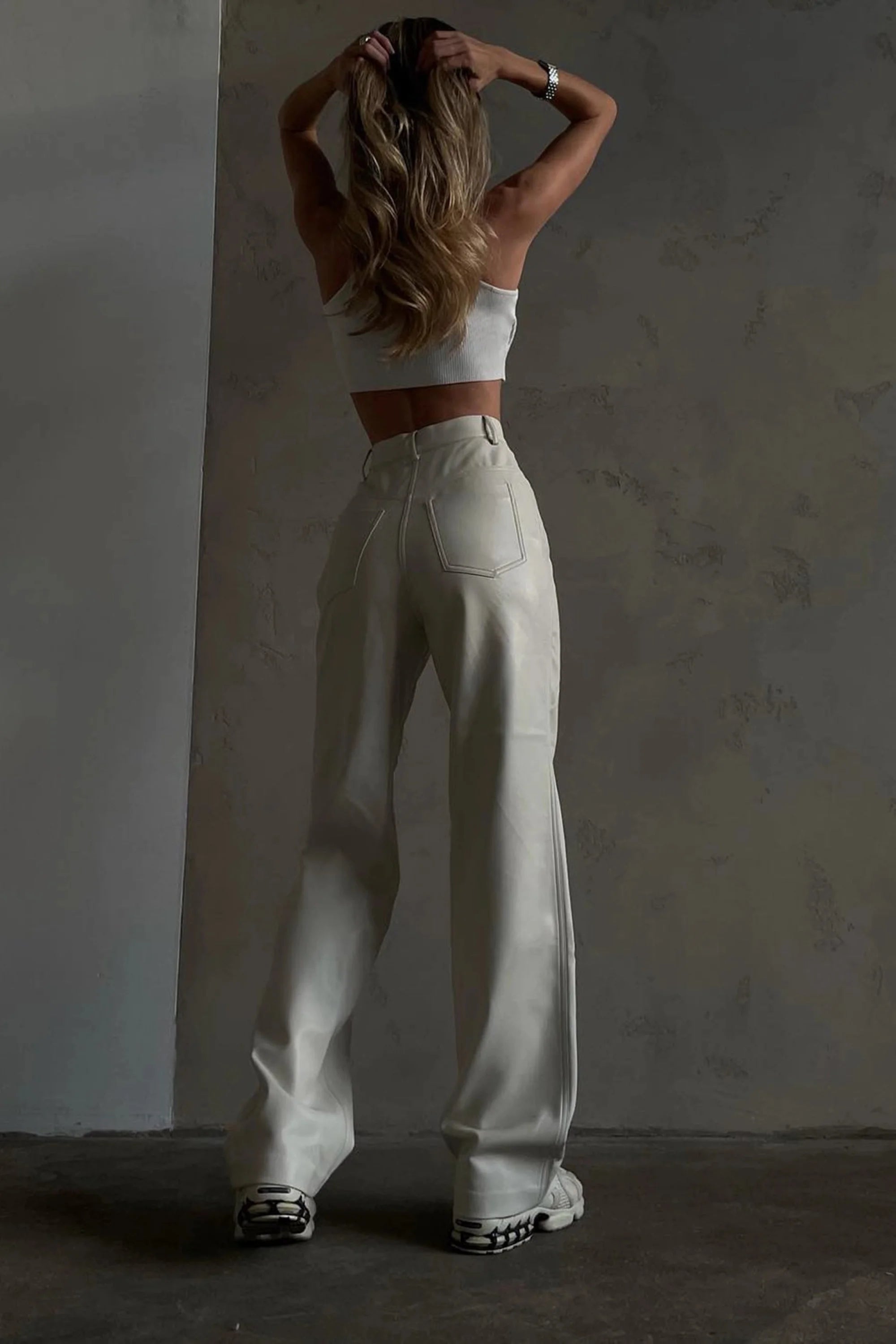 White Faux Leather Flare Pants