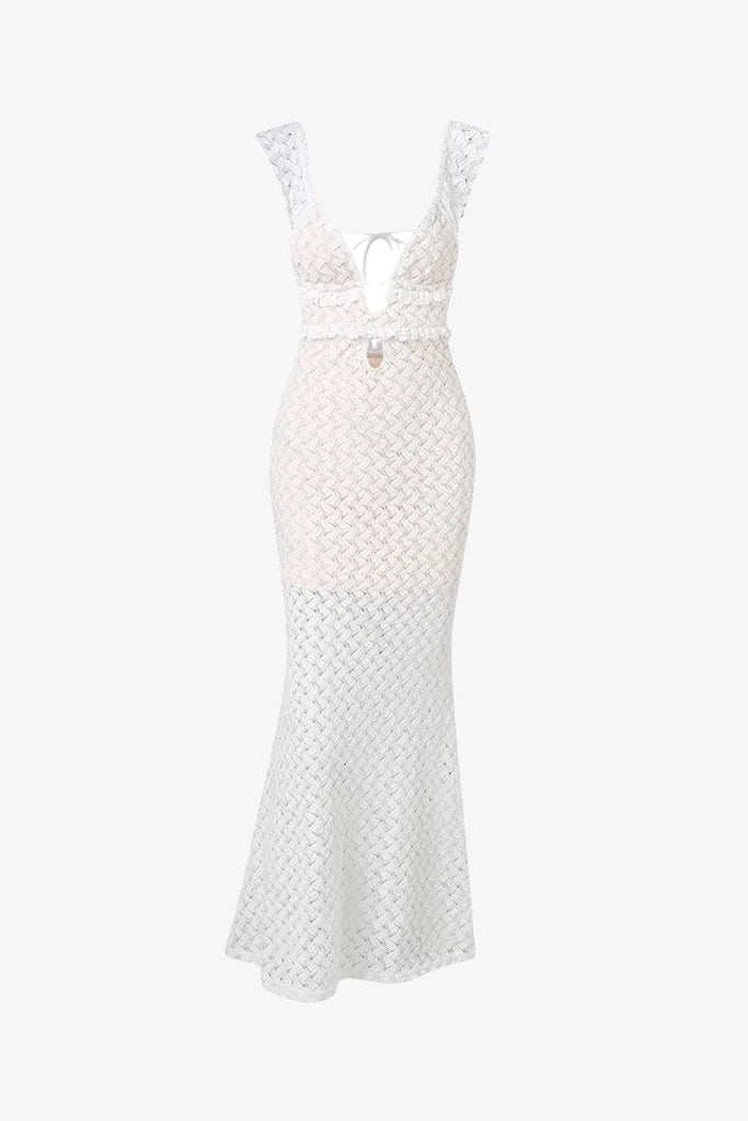 White Lace Sleeveless Backless Maxi Dress – IRHAZ