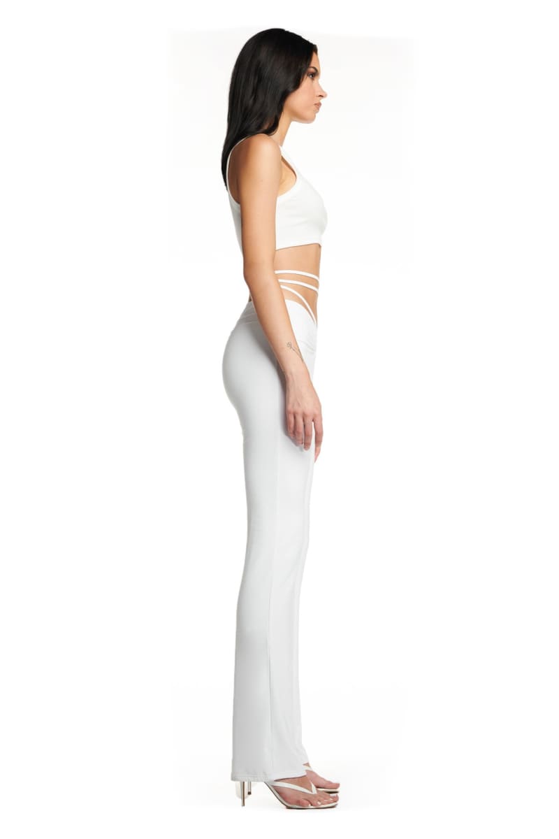 White Lace-Up Ruched Flare Pants & Halter Crop Top Set