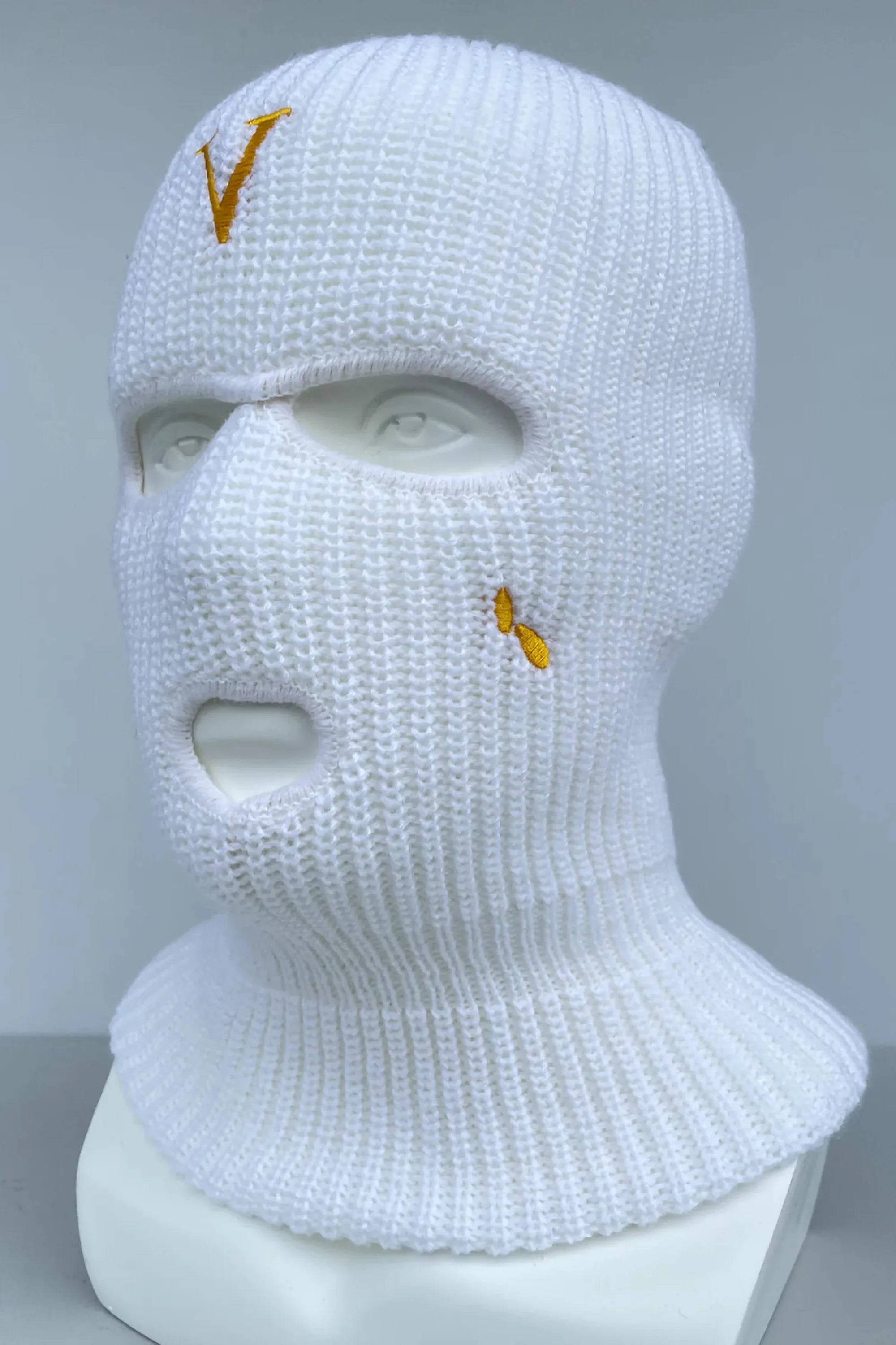White Vlone Embroidery 3 Holes Ski Mask - White