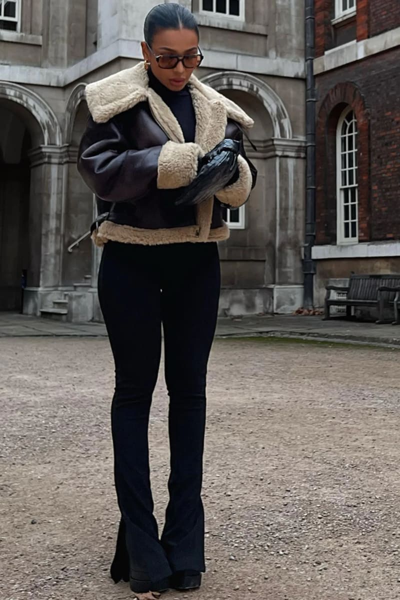 Women's Brown Cropped Lined Leather Sherpa Jacket