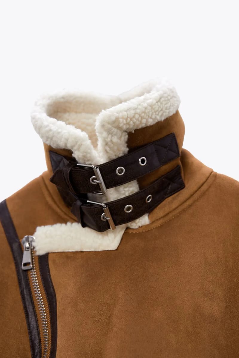Womens Brown Cropped Sherpa Lined Suede Jacket Jacket