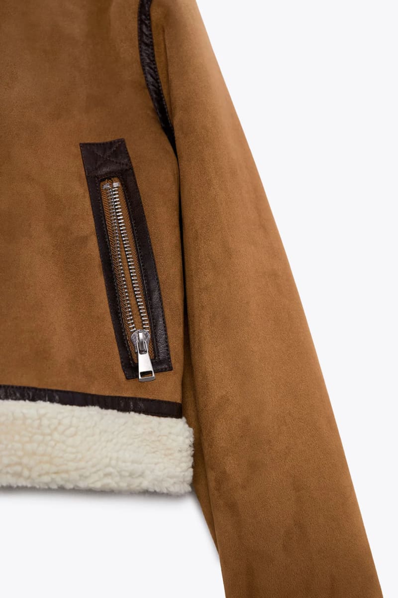 Womens Brown Cropped Sherpa Lined Suede Jacket Jacket