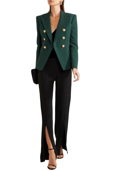 Women's Dark Emerald Green Double Breasted Blazer | IRHAZ Women's Dark Emerald Green Double Breasted Blazer | IRHAZ