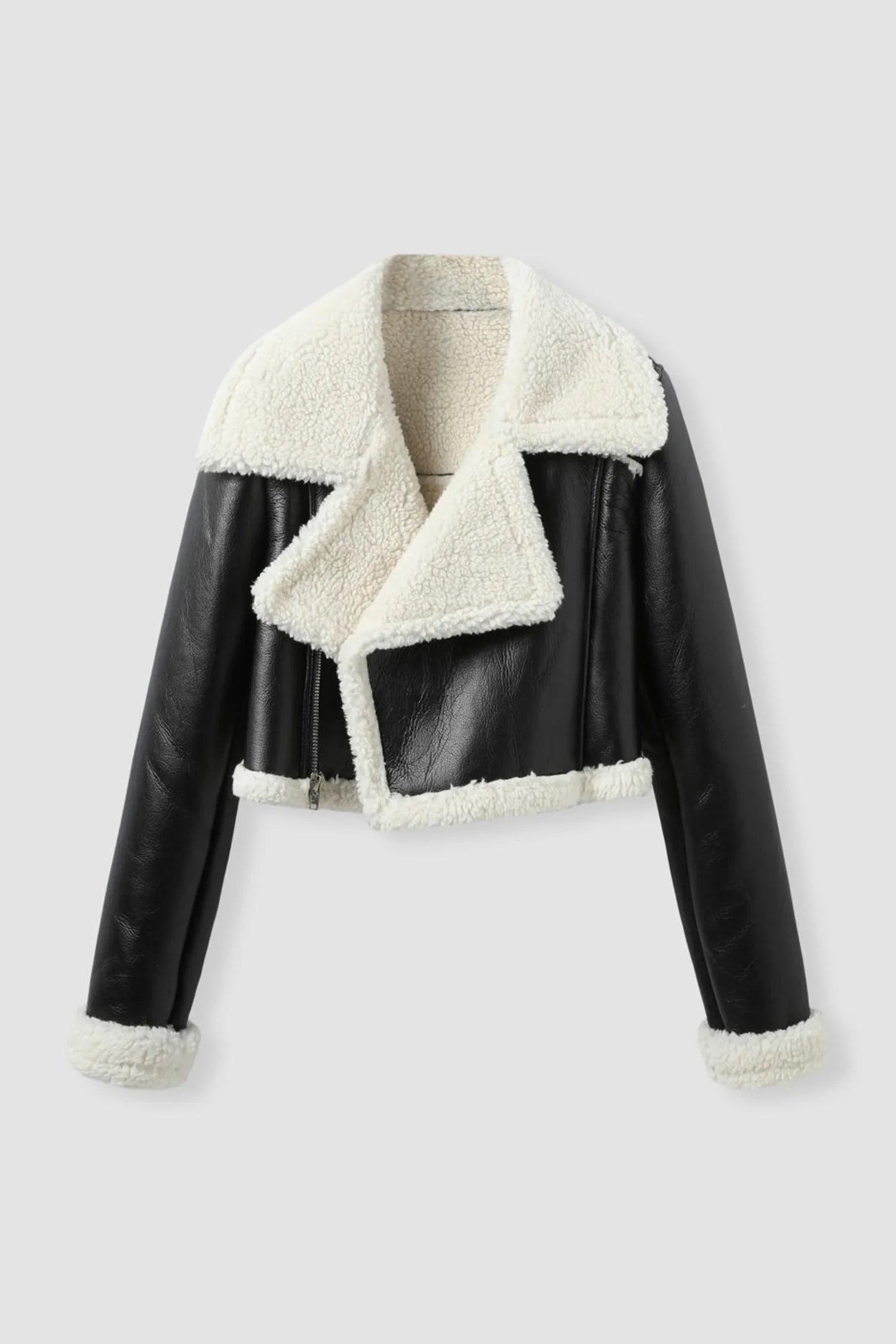 Womens Shearling Black Cropped Leather Jacket