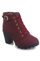 Burgundy Lace-Up High Heel Ankle Boots