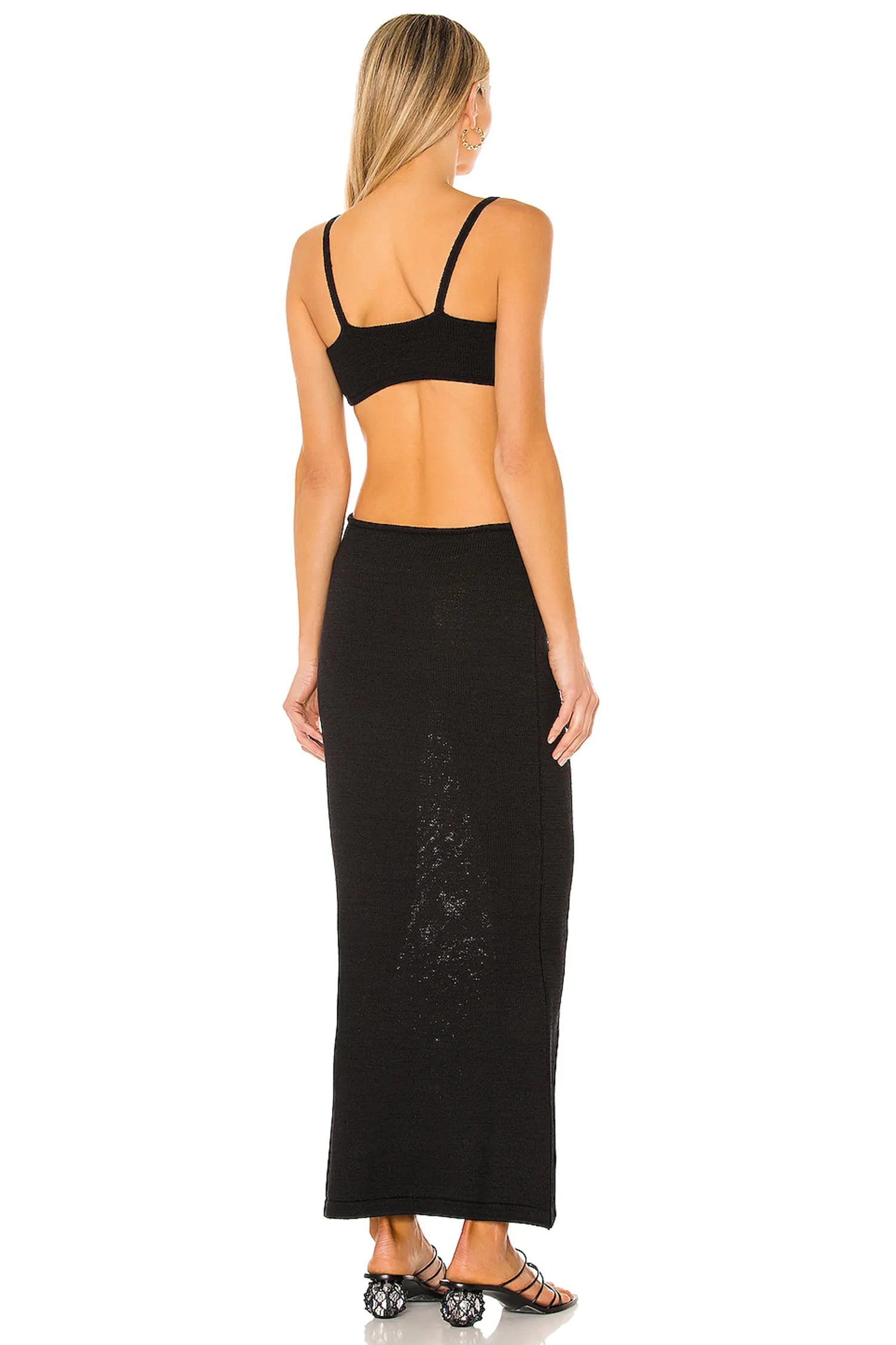 Black Front Tie Cut Out Backless Knitted Maxi Dress